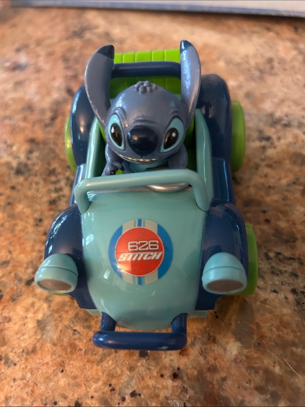 Disney Stitch Light Blue and Dark Blue Racer Car with Green Wheels